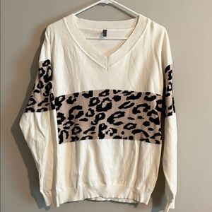 ePretty Cream and Black Leopard V-Neck Sweater